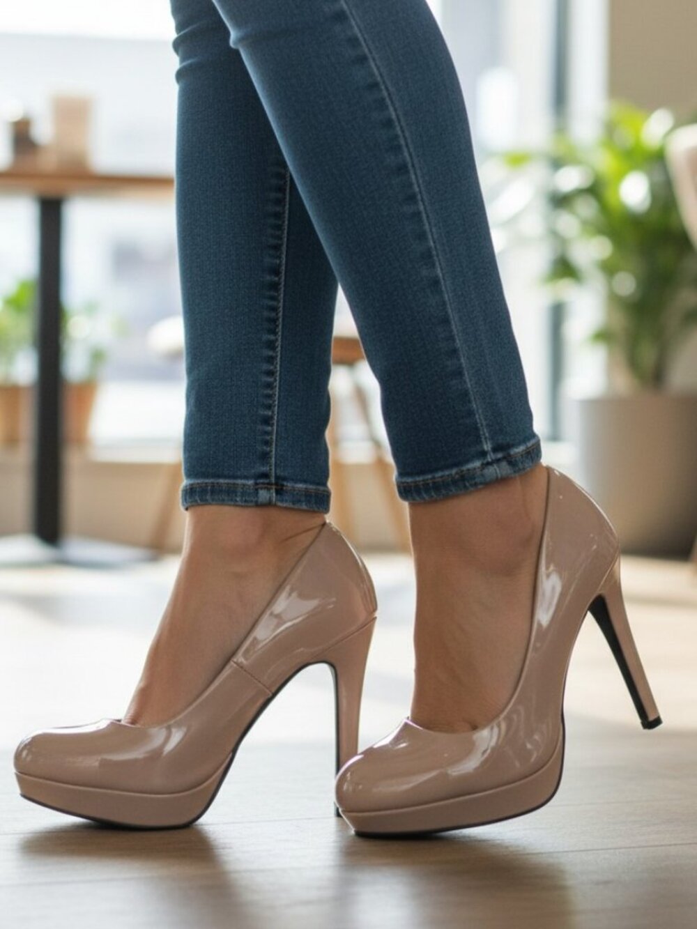 Steve Madden "Nala" Nude Patent Leather Platform Pumps